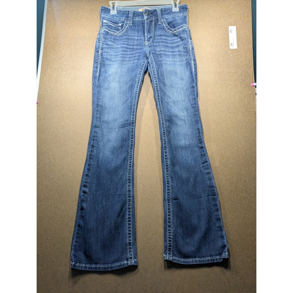 Ariat REAL Denim Mid Rise Bootcut Jeans Womens 29R Medium Wash Embroidered